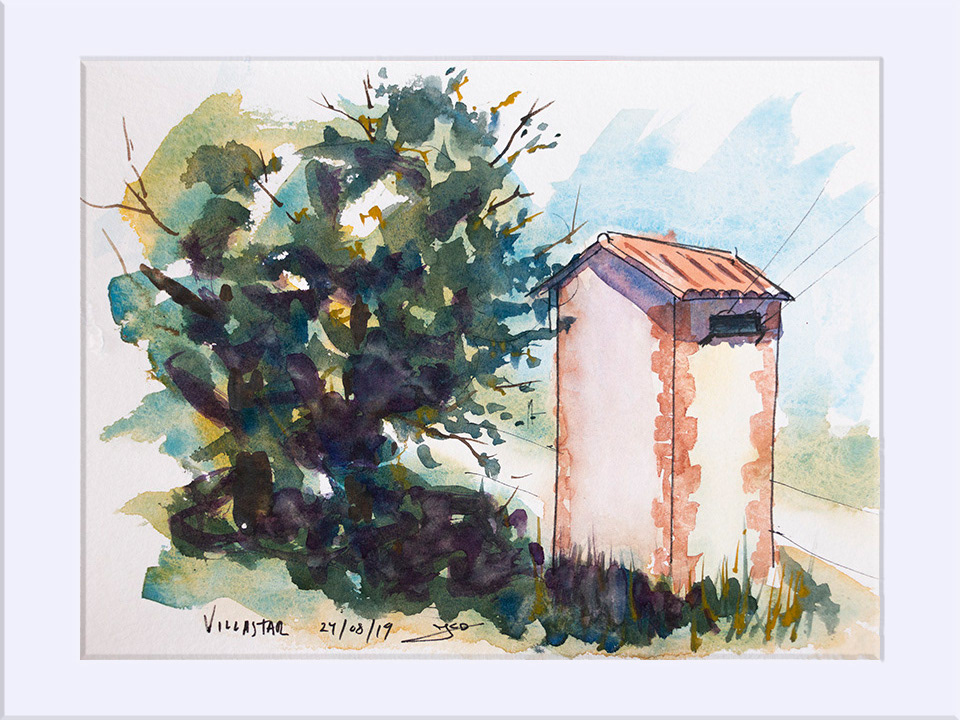 Pintando Villastar, transformador - Tinta y Acuarela, 24x32 cm