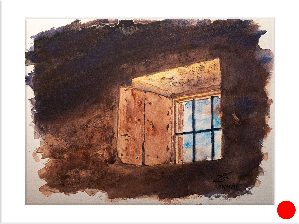 El Campo. Interior con ventana. Acuarela, 24 x 32 cm