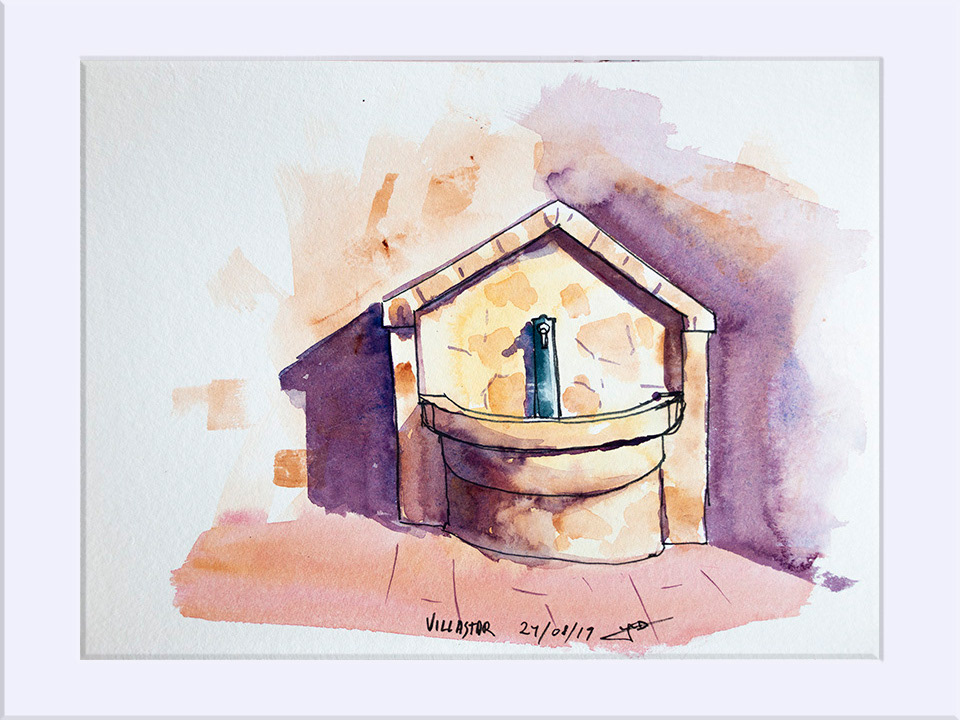 Pintando Villastar, fuente - Tinta y Acuarela, 24x32 cm