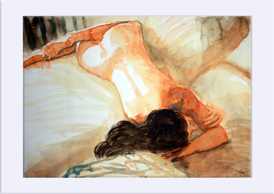 "Desnudo tendido " - Acuarela, 37.5x51.5 cm
