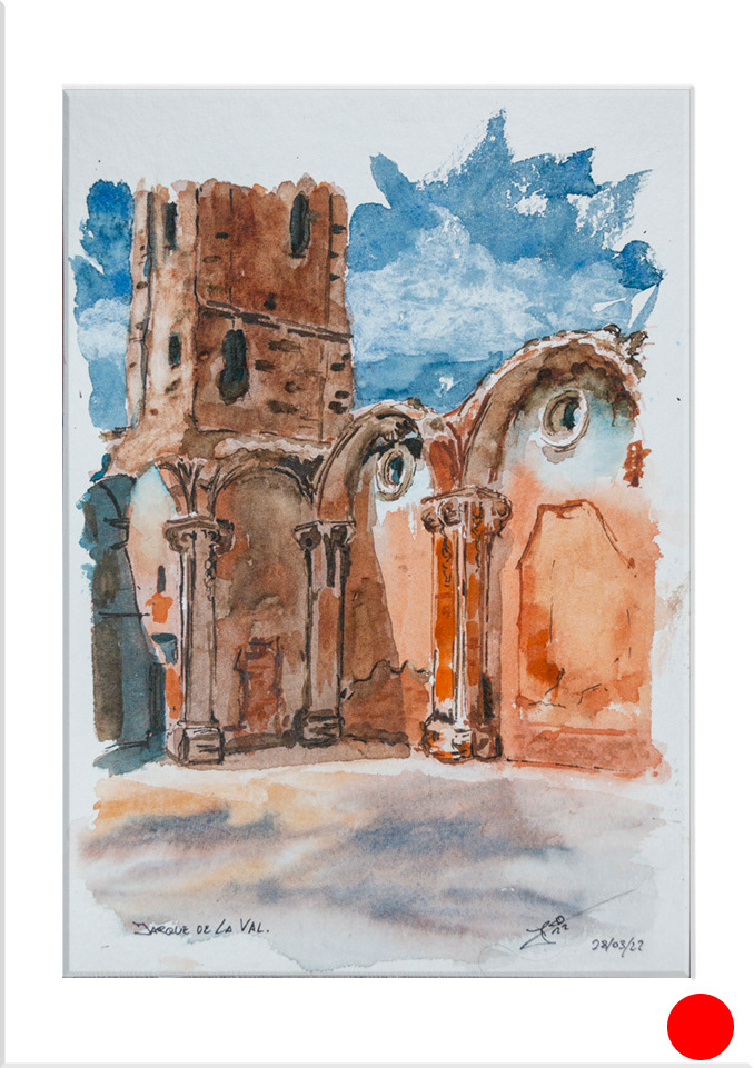 Jarque de la Val. Iglesia. Acuarela, 32 x 24 cm