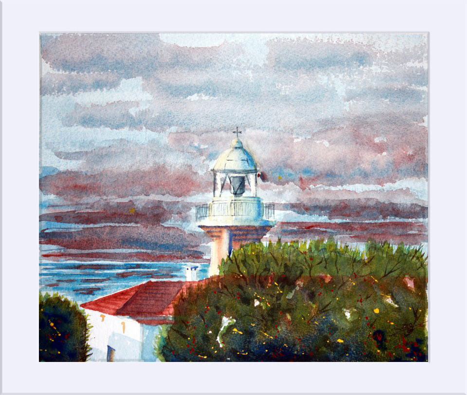"Faro de Suances " - Acuarela, 29.7x35 cm