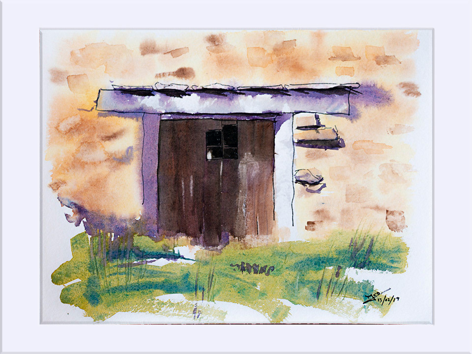 " Jabaloyas. Puerta" - Tinta y Acuarela, 24x32 cm
