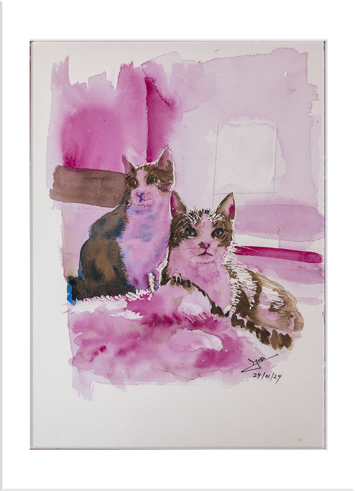 Gatos. Acuarela, 26 x 36 cm