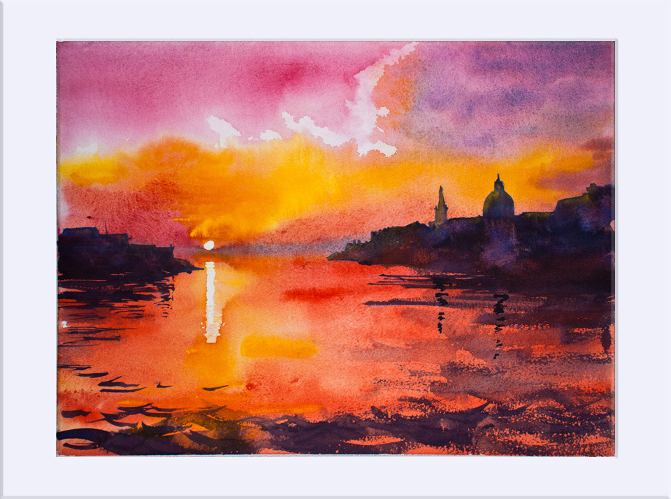 "Atardecer IX " - Acuarela, 29x39 cm