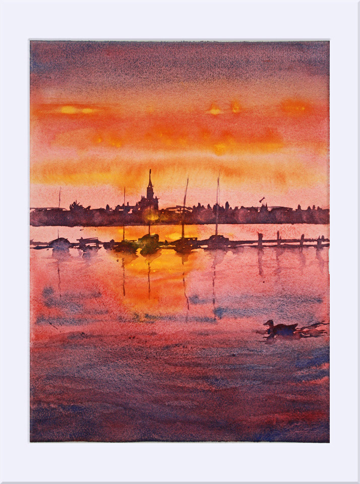 "Atardecer VII " - Acuarela, 39x29 cm