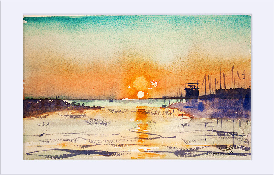 "ATARDECER I " - Acuarela, 16.5x26 cm