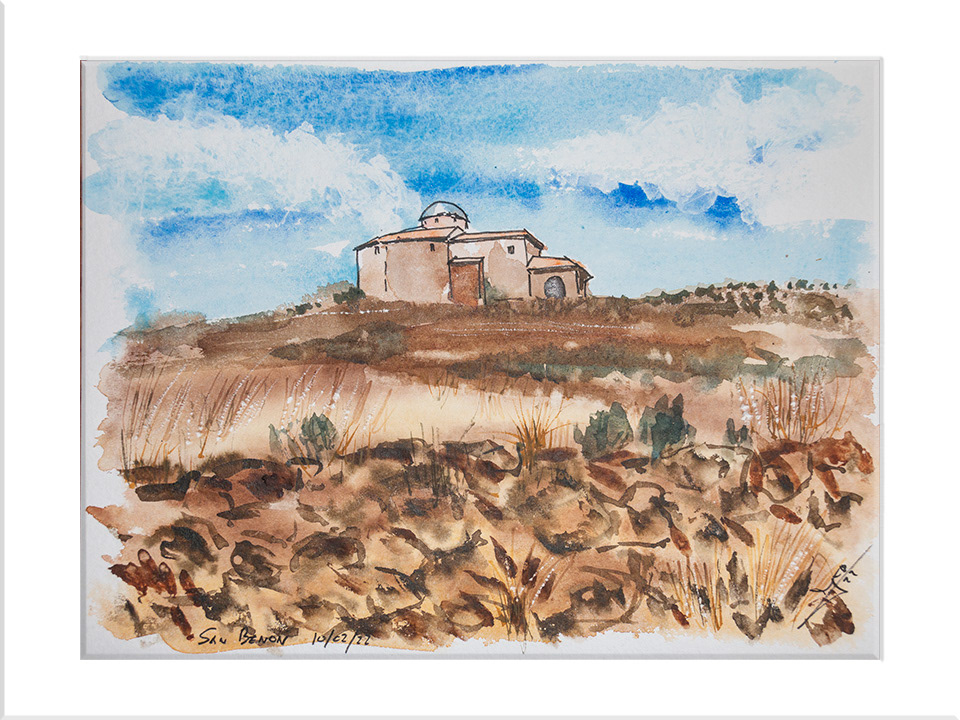 Villarroya de Los Pinares. San Benon. Acuarela, 24x32 cm