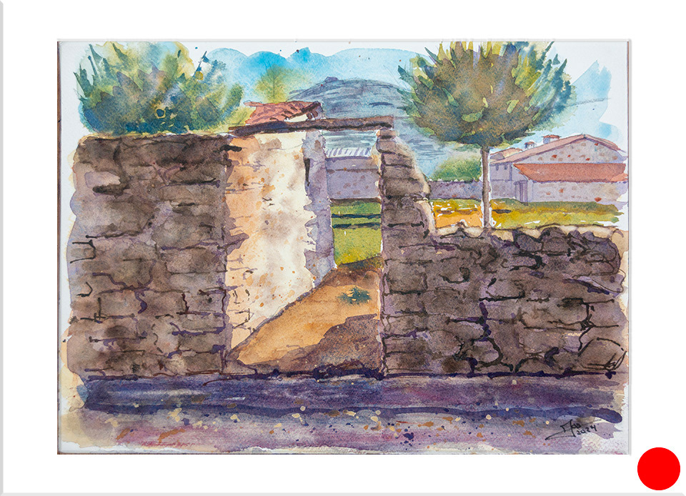 Jabaloyas. Vista. Acuarela, 26 x 36 cm