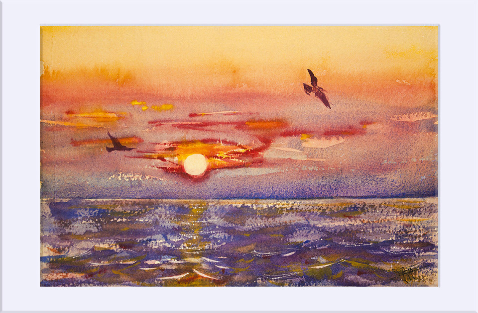 "ATARDECER III " - Acuarela, 17x26 cm