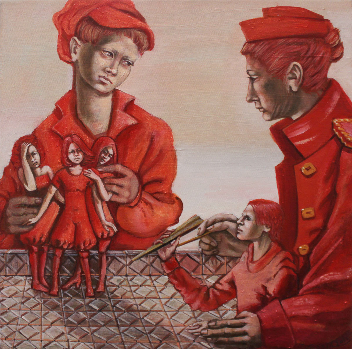 Marionetten, 2013, Gemälde von Lee D. Böhm, Öl und Eitempera auf Leinwand, 40x40cm, Galerie Vito von Gaudlitz, Neue Leipziger Schule