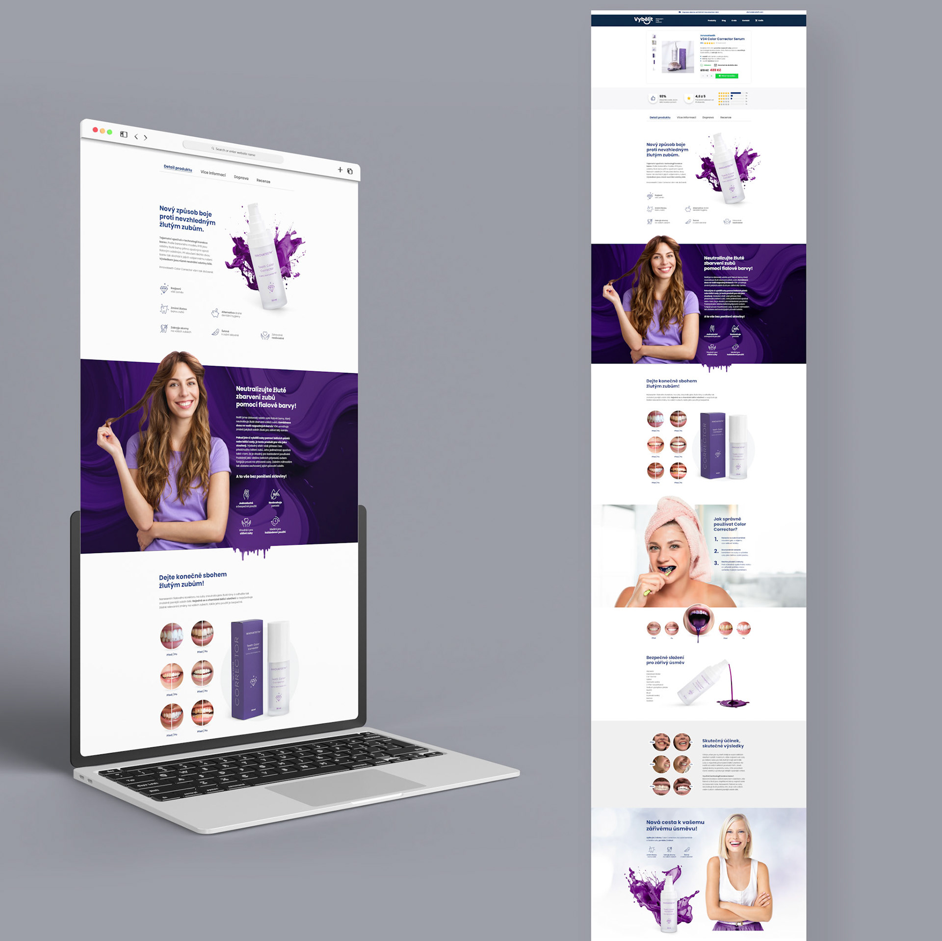 Návrh product page včetně vytvoření vizuálů a doplňkových ikon pro bělící gel na zuby