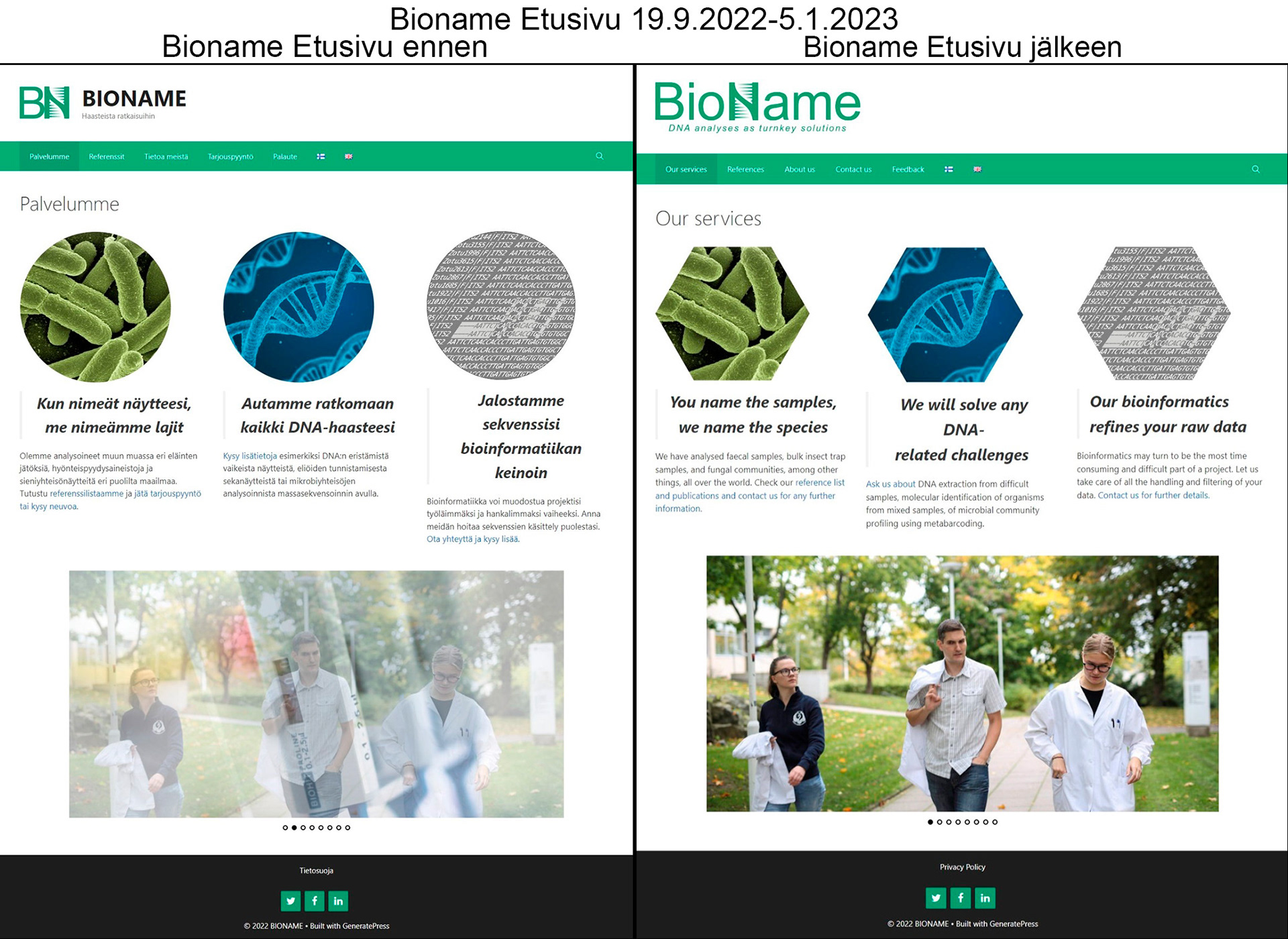 Before and after photos of the homepage