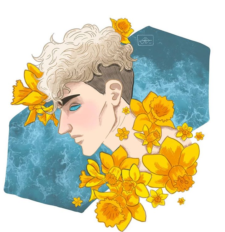 A modern depiction of the myth of Narcissus.