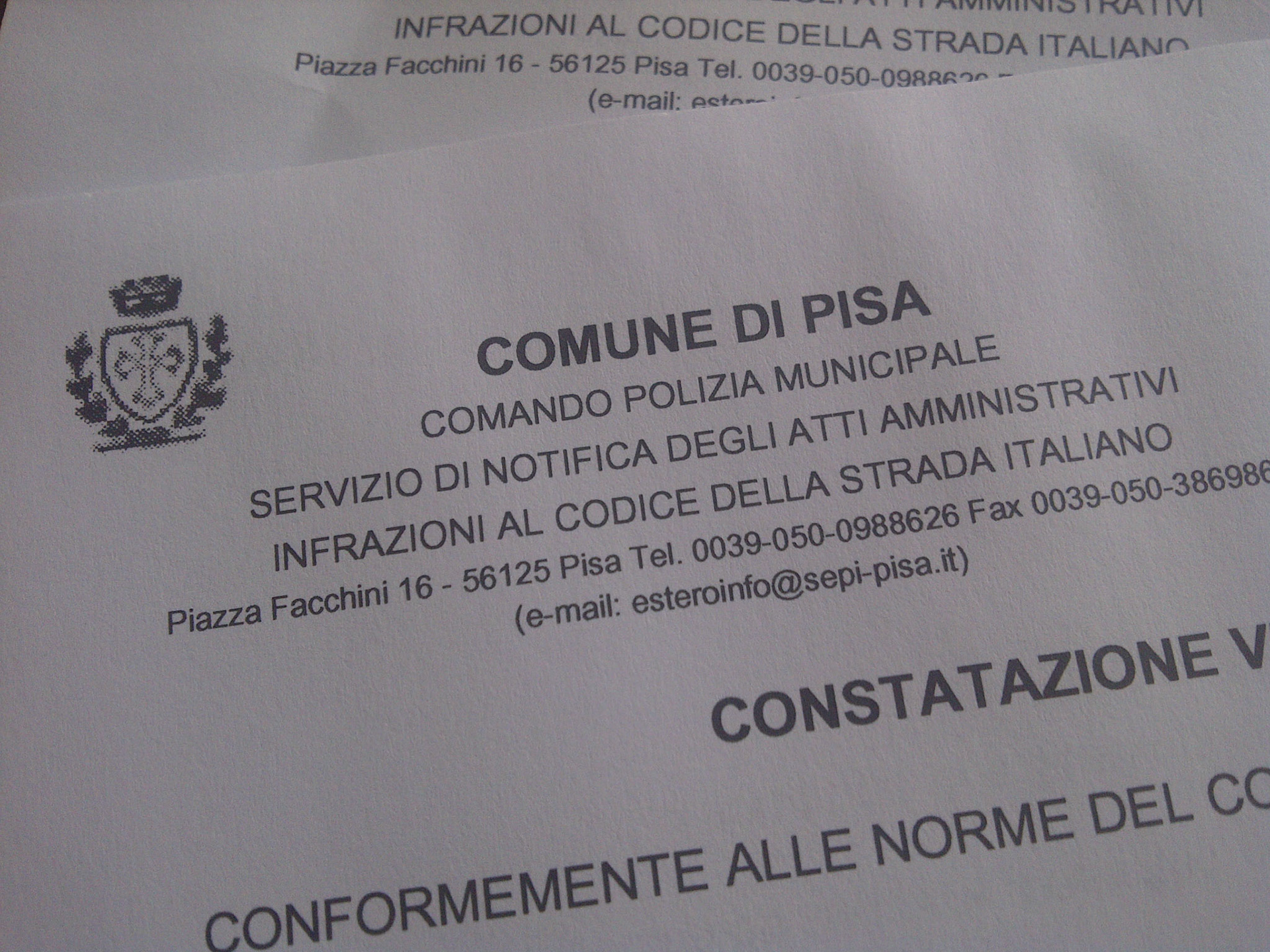 1 jaar na mijn vakantie in Pisa ontvang ik 2 boetes, traag bureacratisch systeem