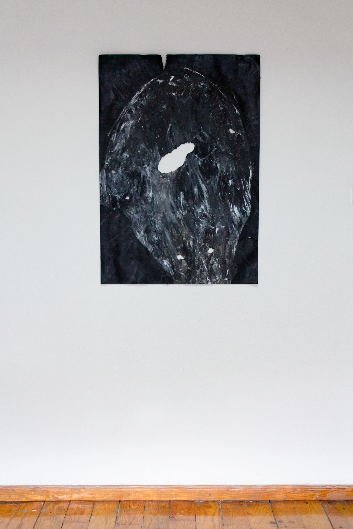 Untitled (back side), 2017 . Charcoal, indian ink and acrylic gesso on fired paper, 100% cotton, Arches 300 gsm, 128 x 92 cm . Photo by Teresa Chow