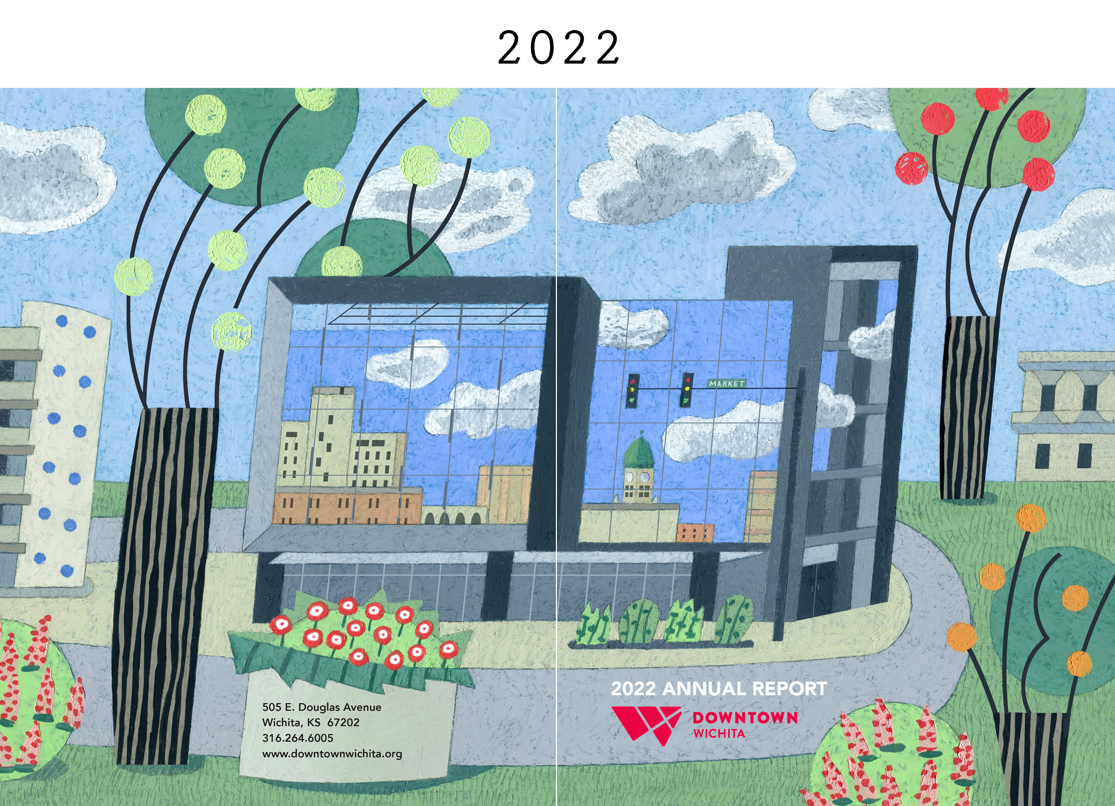 Commission from Downtown Wichita to design their Annual Report cover featuring one of their ongoing projects – the Fidelity Bank Expansion.