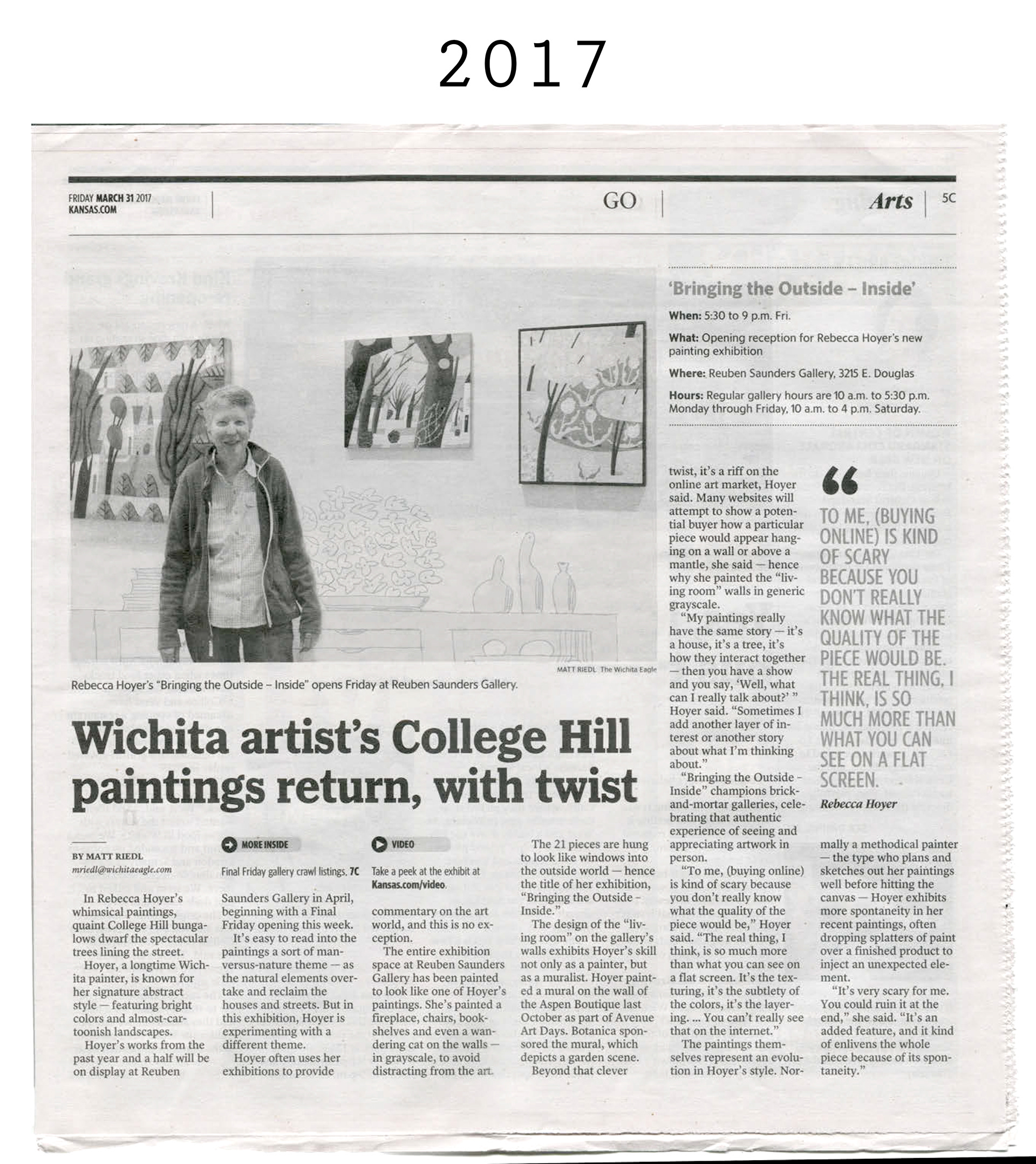 Wichita Eagle article about my show where I painted furniture on the walls of the gallery