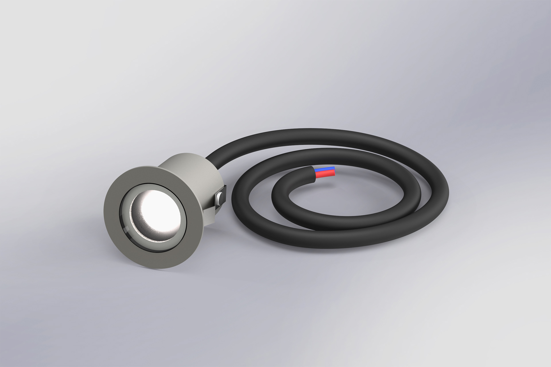 Diode 18 floor light with wiring, showing view into the light