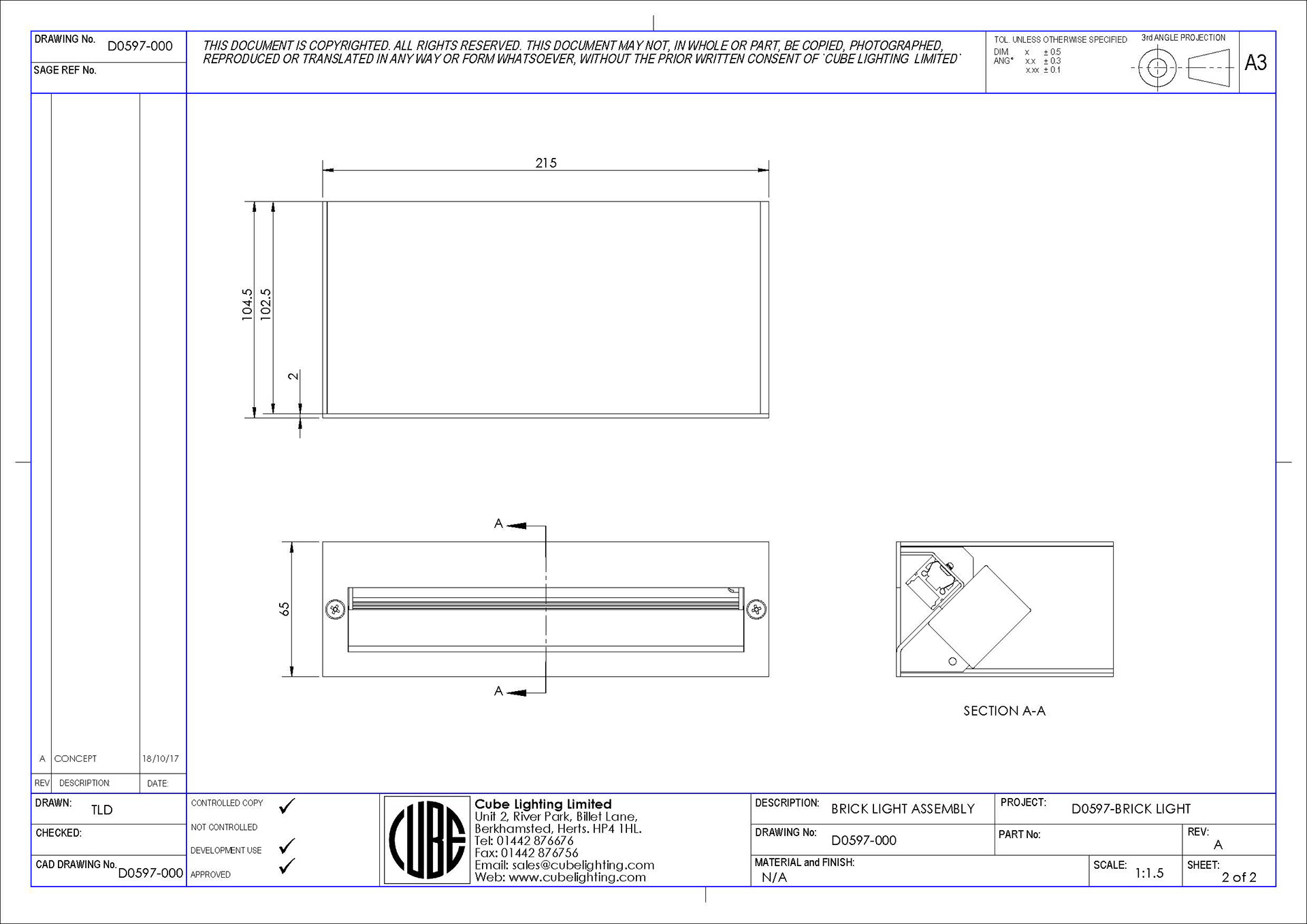 General assembly 2, with cutaways of the united wall box and light fitting