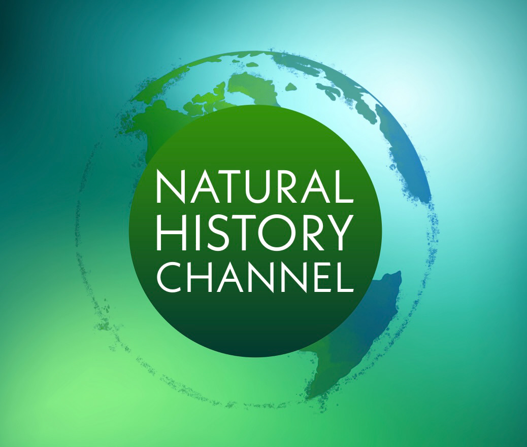 The logo for Natural History Channel features white text on a green circle superimposed on a stylized depiction of the Earth.
