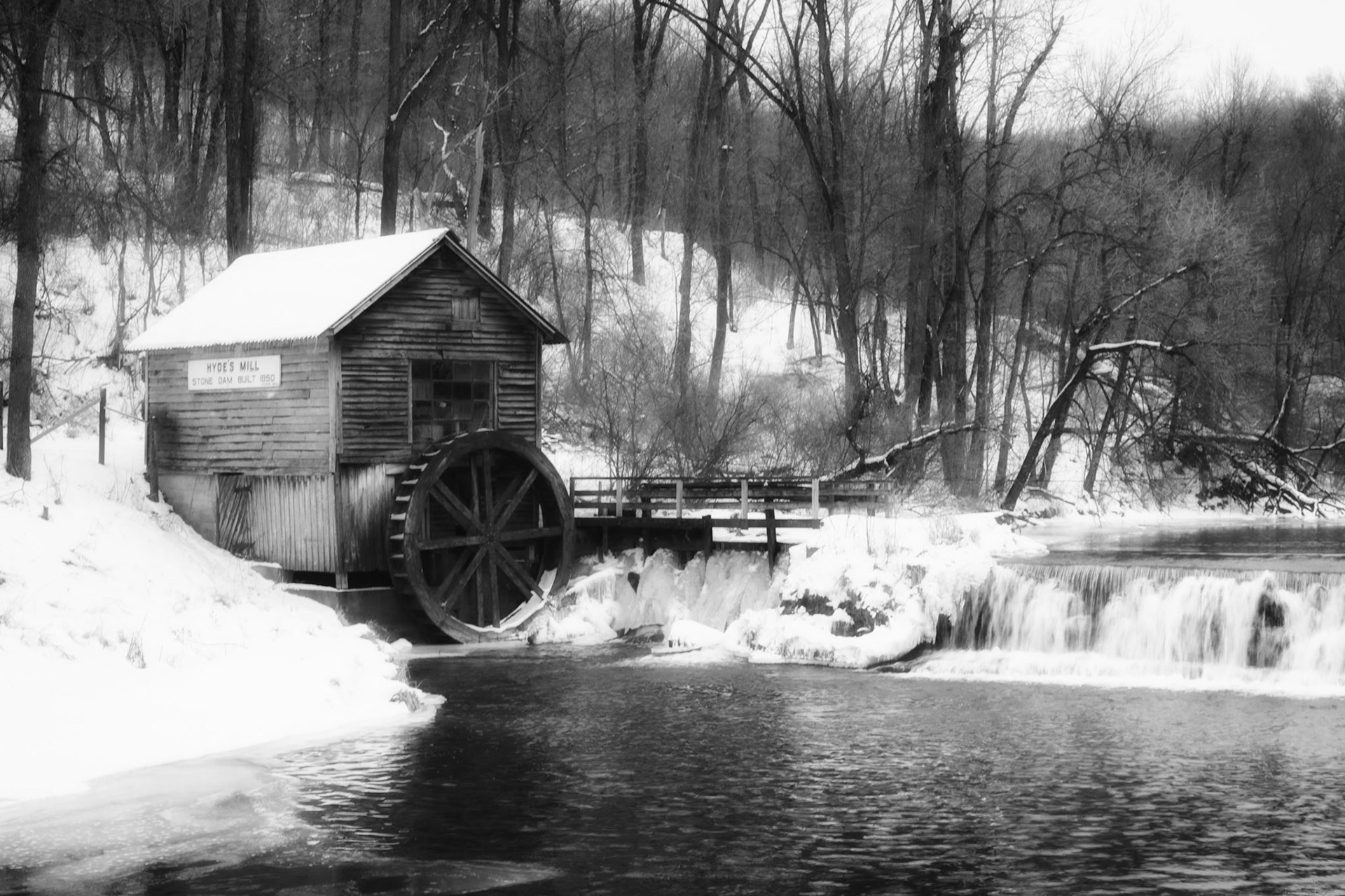 Hydes Mill in Winter B&W