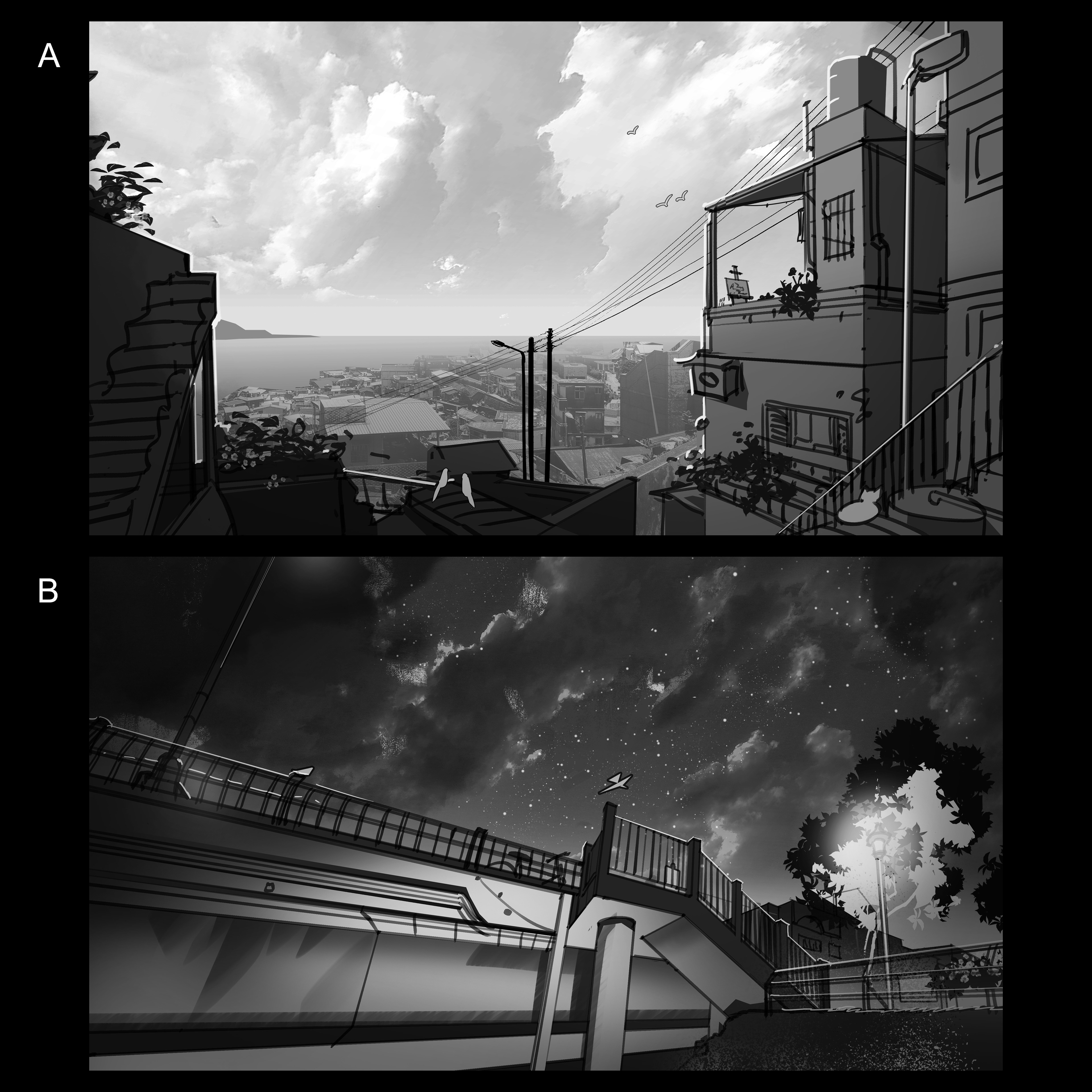 Photobashed + drawn-over concepts