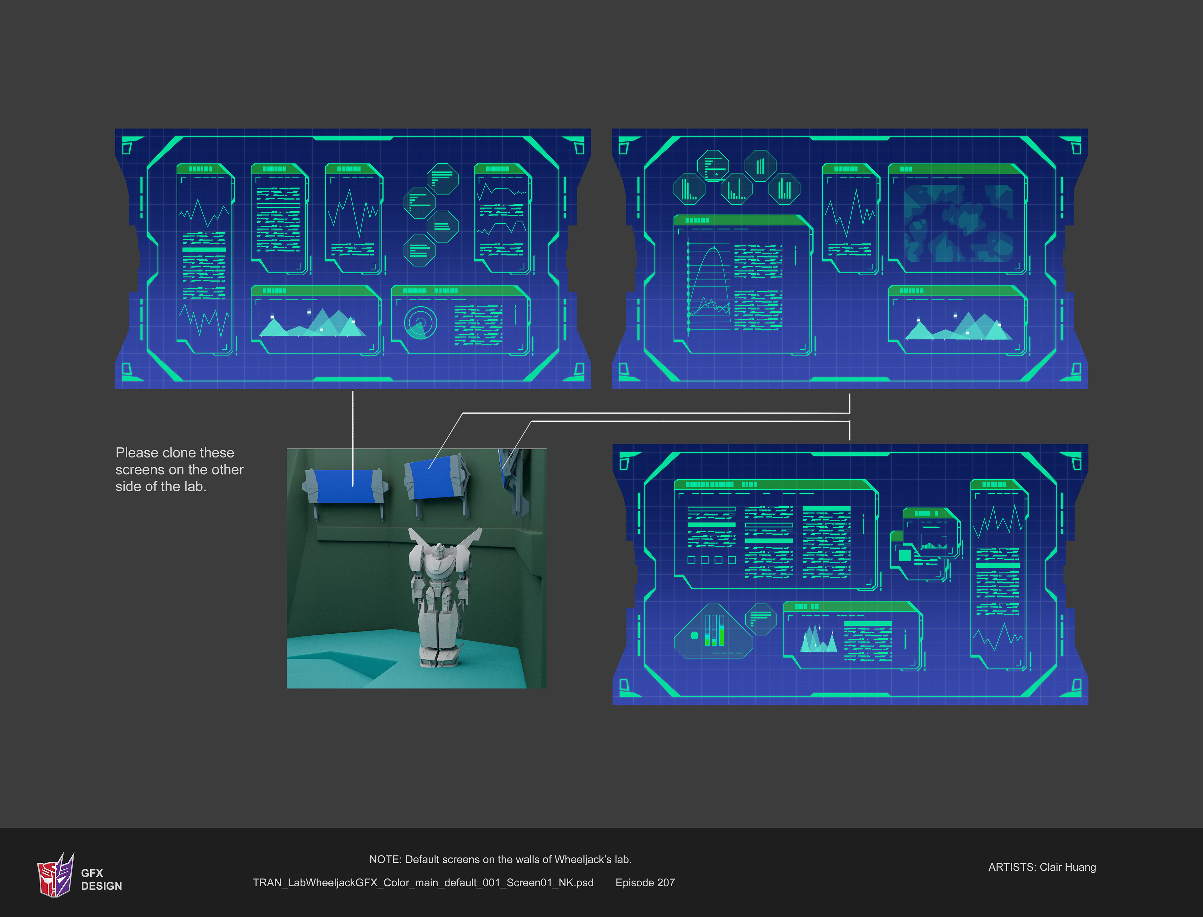 Monitor GFX to act as background noise in Wheeljack's lab (Used octagon motif to match the lab).)