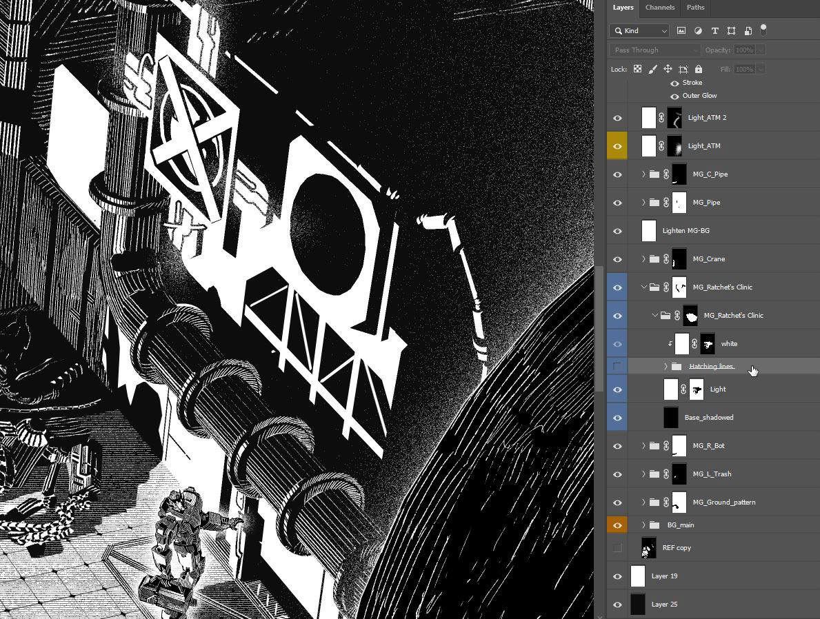 Setup: shadowed areas black and lit areas white. White on top.