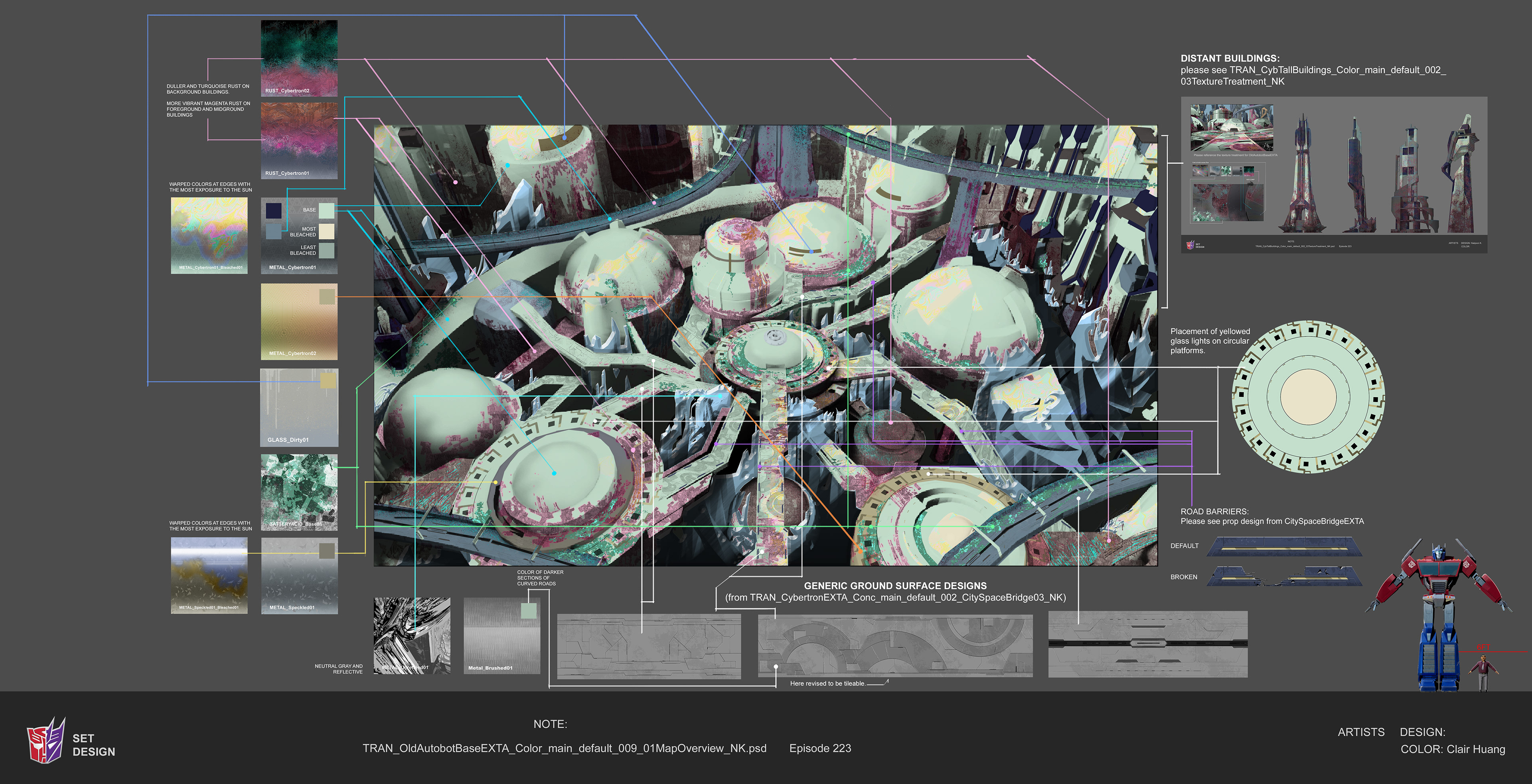 Paintovers of CG team's renders to establish palette and texture structure of ruined Cybertron