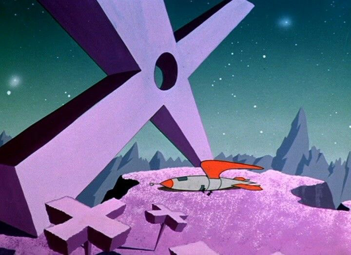 Maurice Noble's background art for Duck Dodgers and the 24th 1/2 Century
