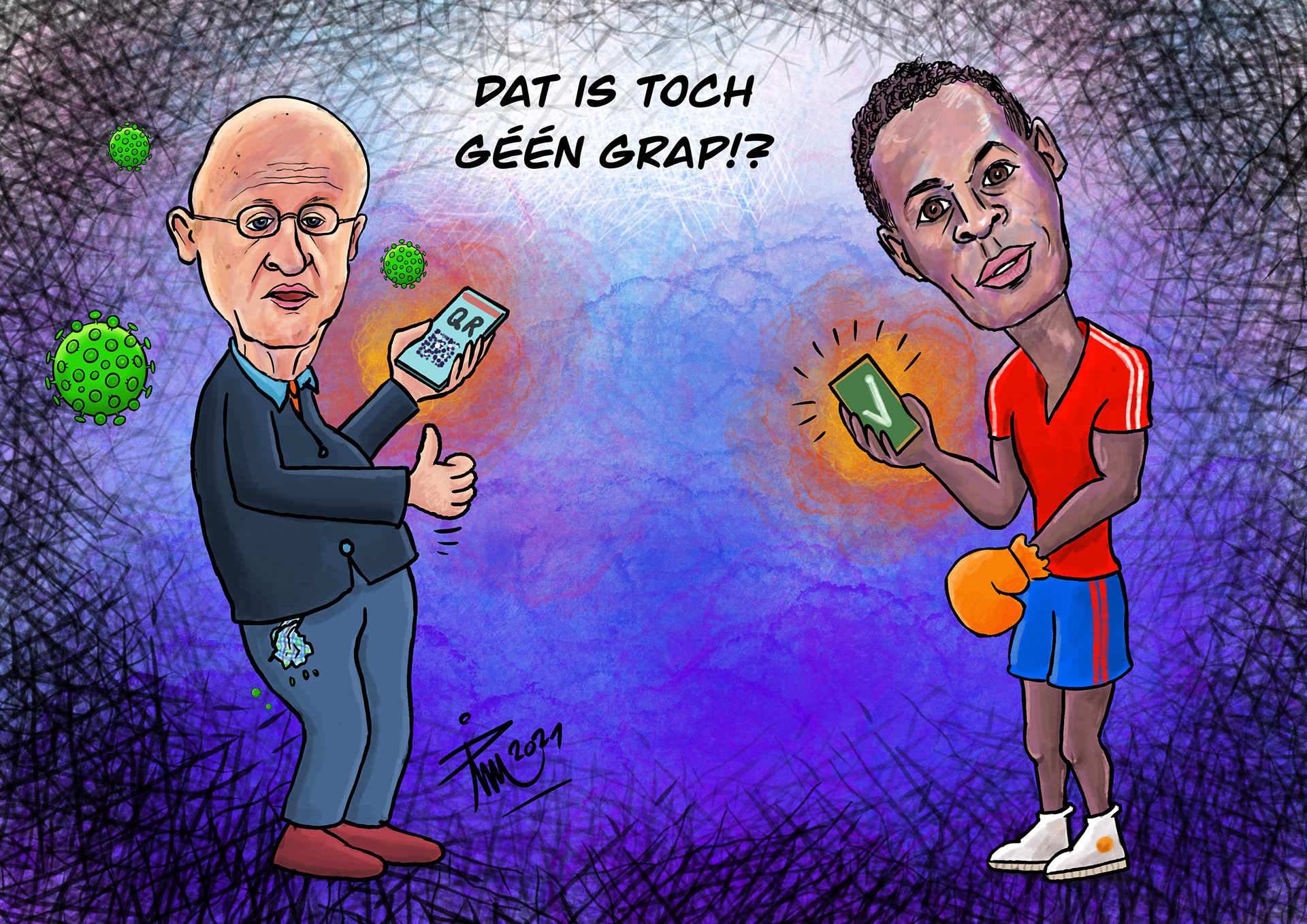 Corona check-app cartoon