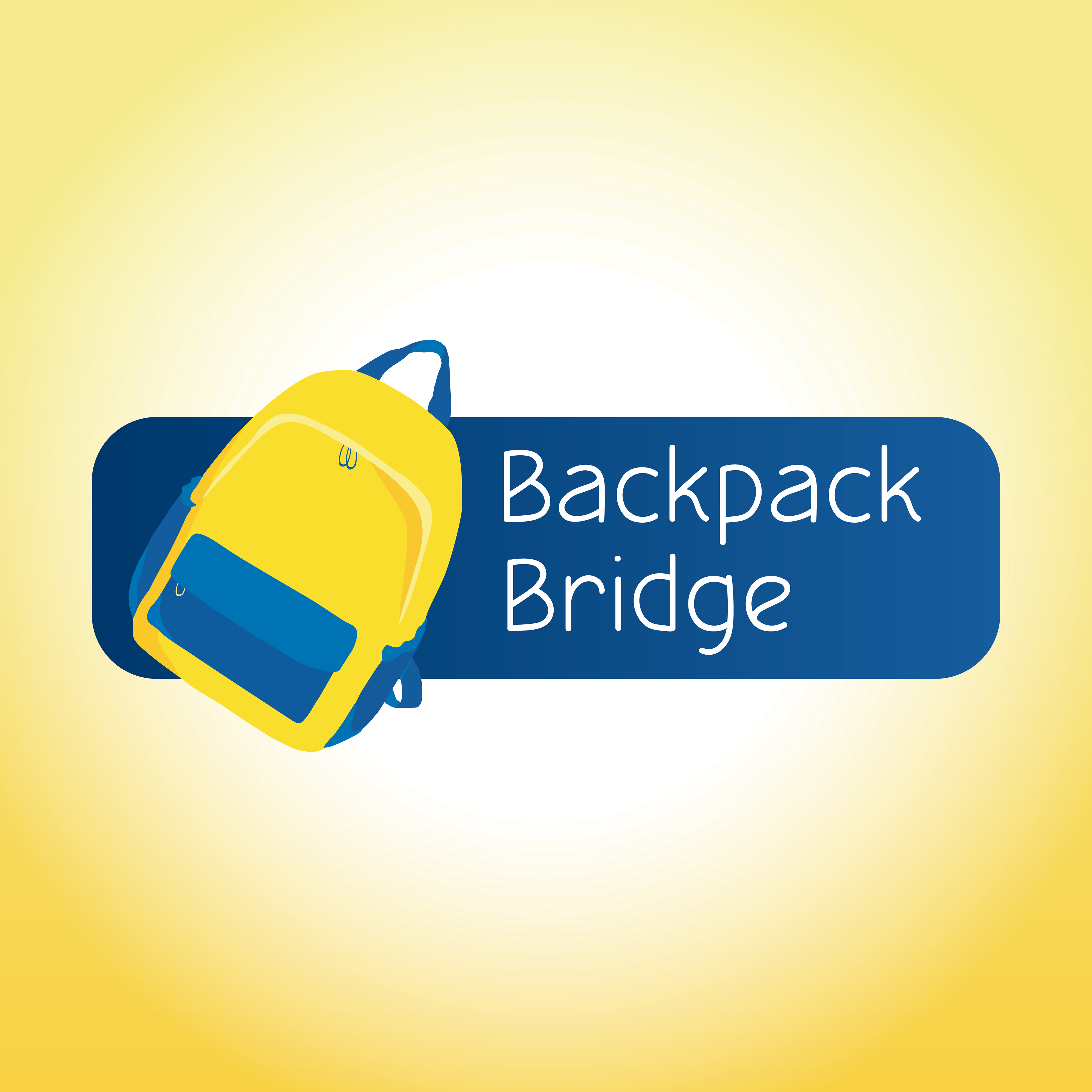 Backpack Bridge logo in a yellow square with a white "sun spot" behind the logo.