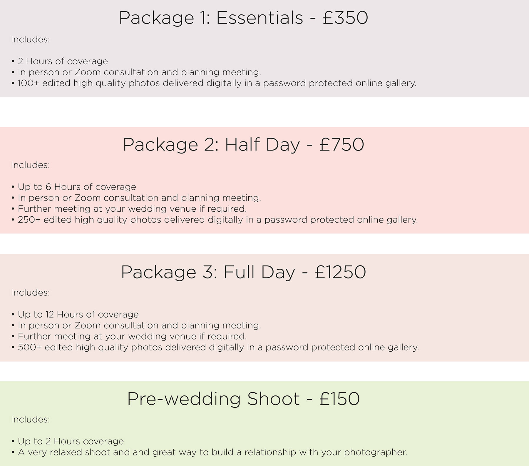 Phil Gibbons Photography wedding packages and pricing