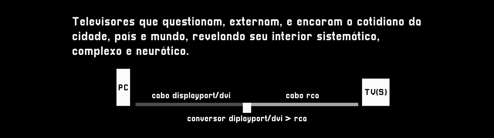 Televisores que questionam, externam, e encaram o cotidiano da cidade, país e mundo, revelando seu interior sistemático, complexo e neurótico.