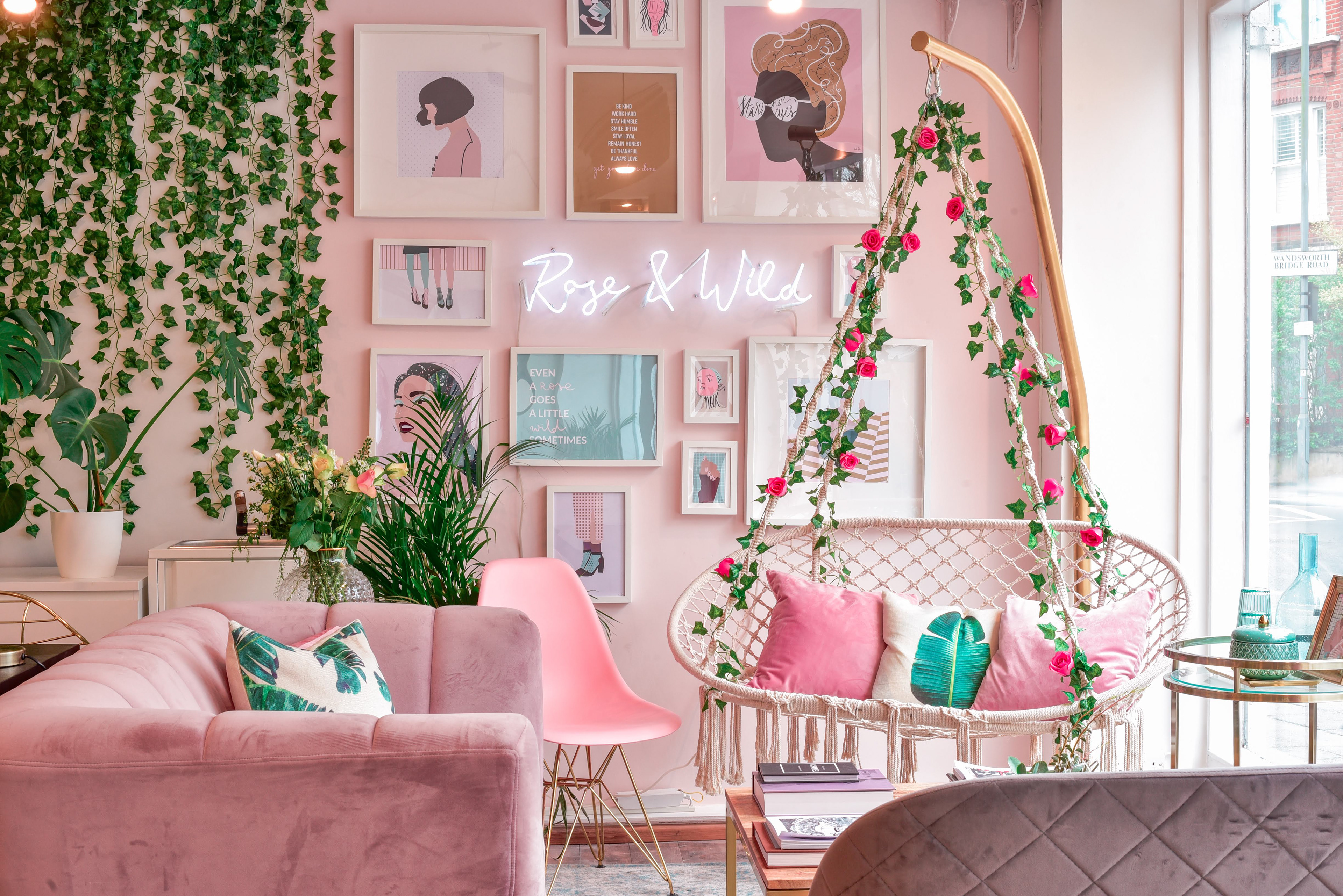 Wall art illustrations for interior of Rose&Wild award winning salon in London