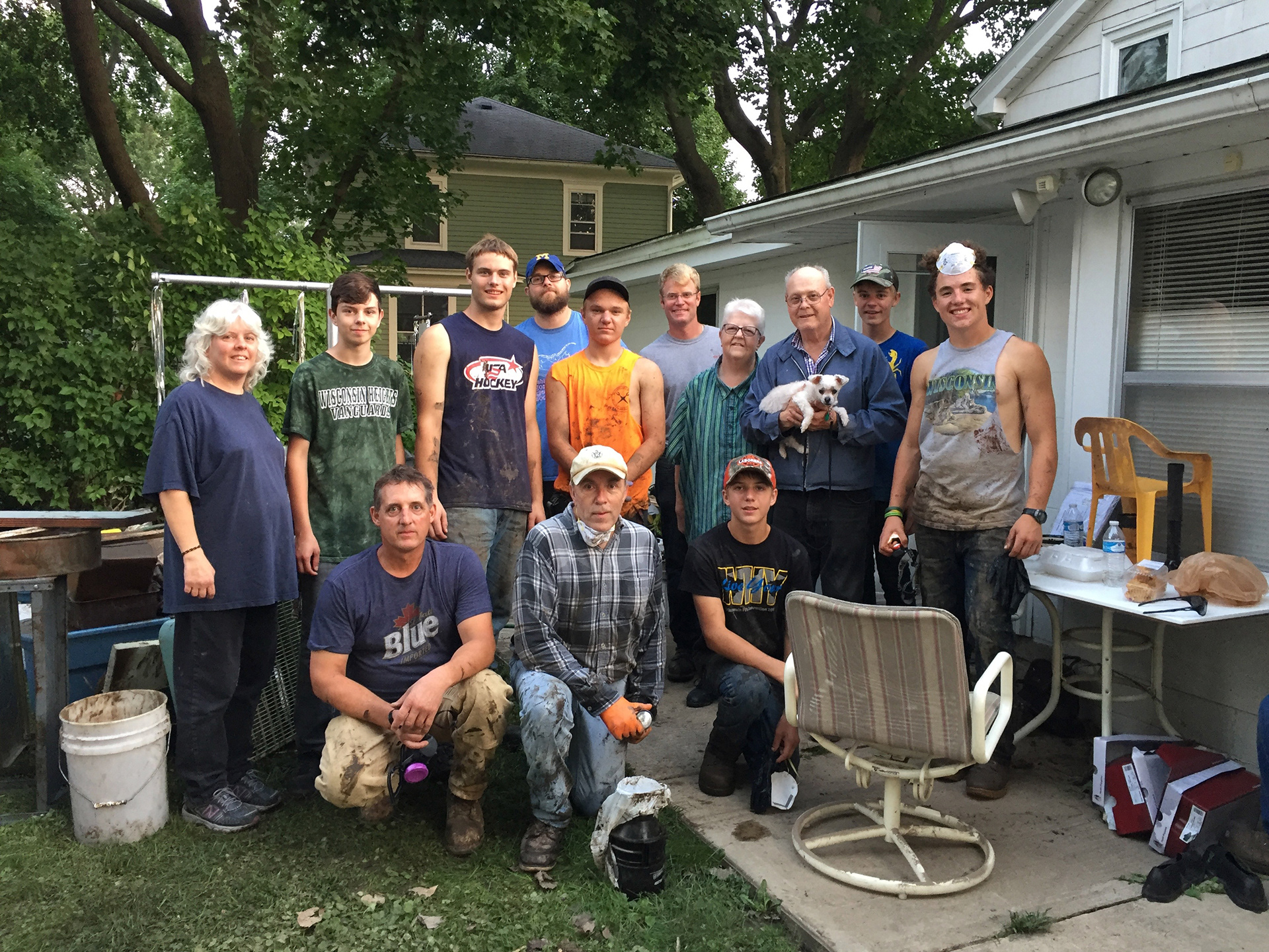 Many volunteers set out to help residents tear out drywall and personal belongings.