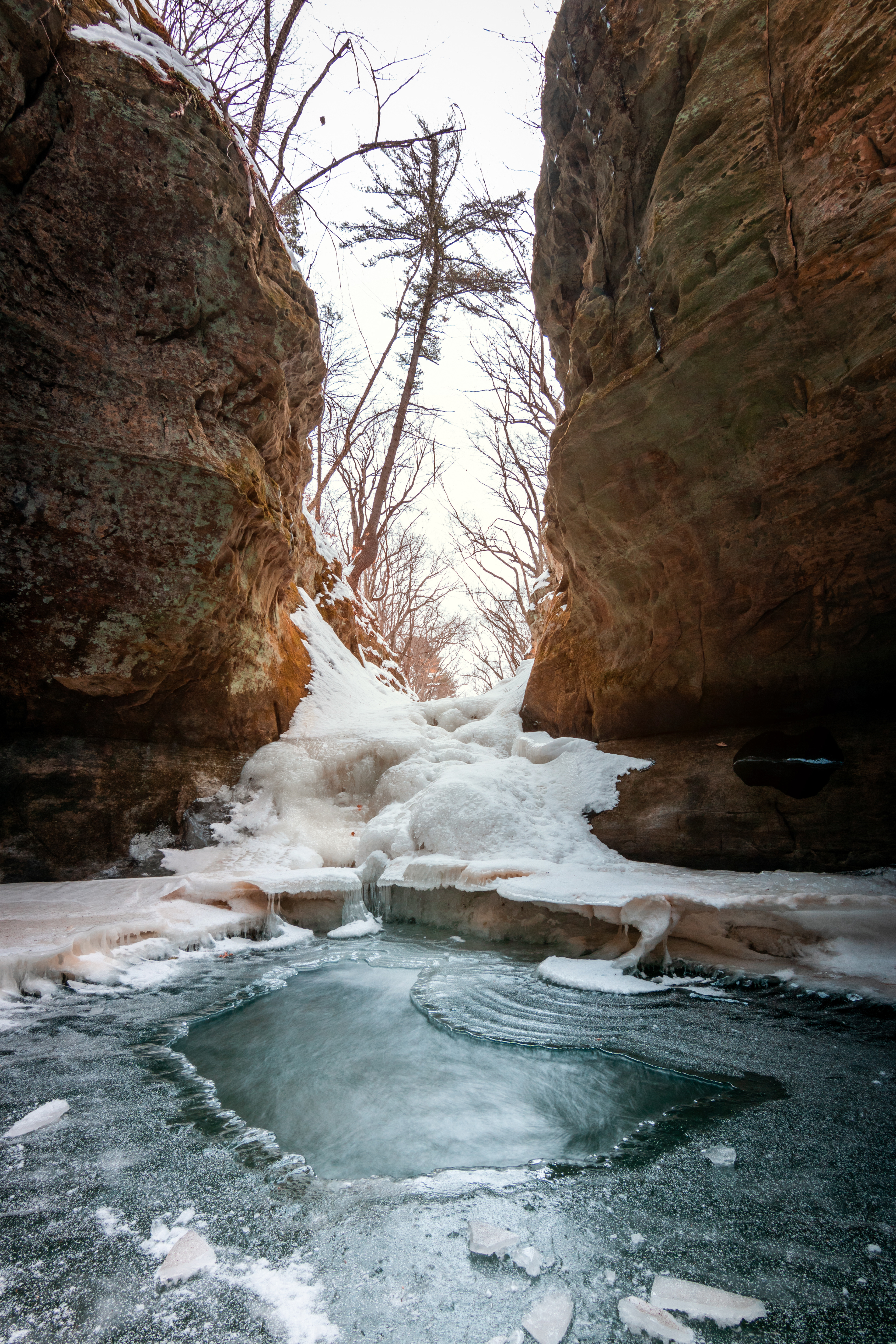Pewit's Nest deep pool almost completely frozen