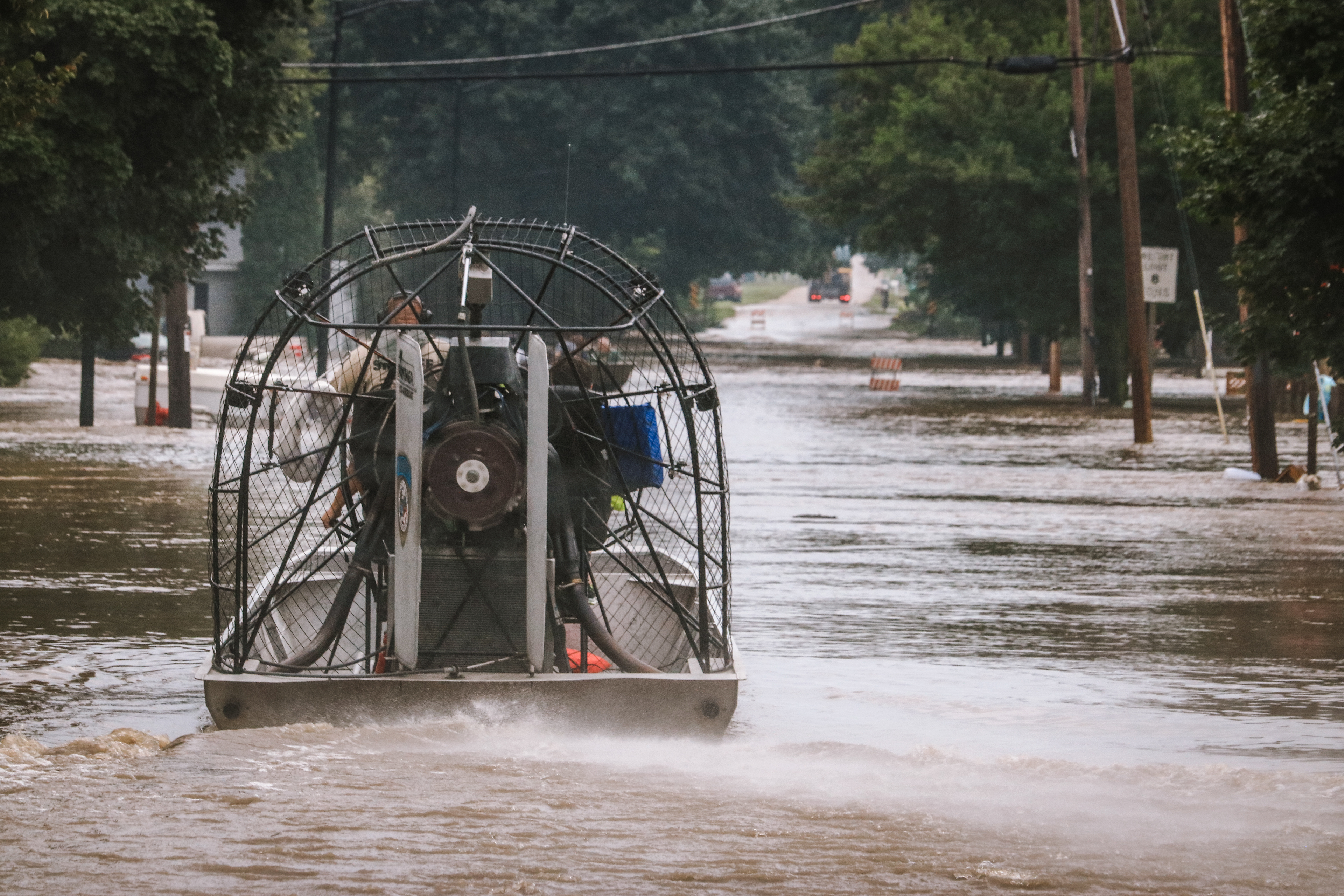The Dane County Sheriffs boat continues water rescues on Hudson Street.