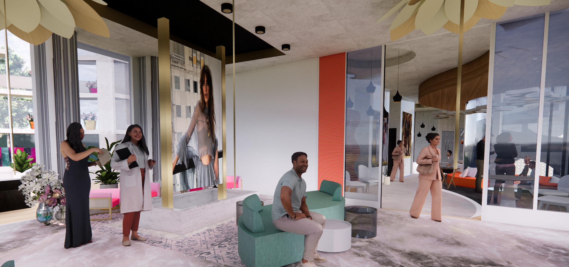 Guest Lounge and Main Circulation Space Render