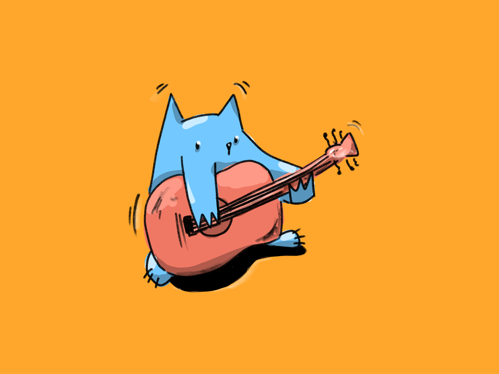 illustration blue cat orange playing a guitar 