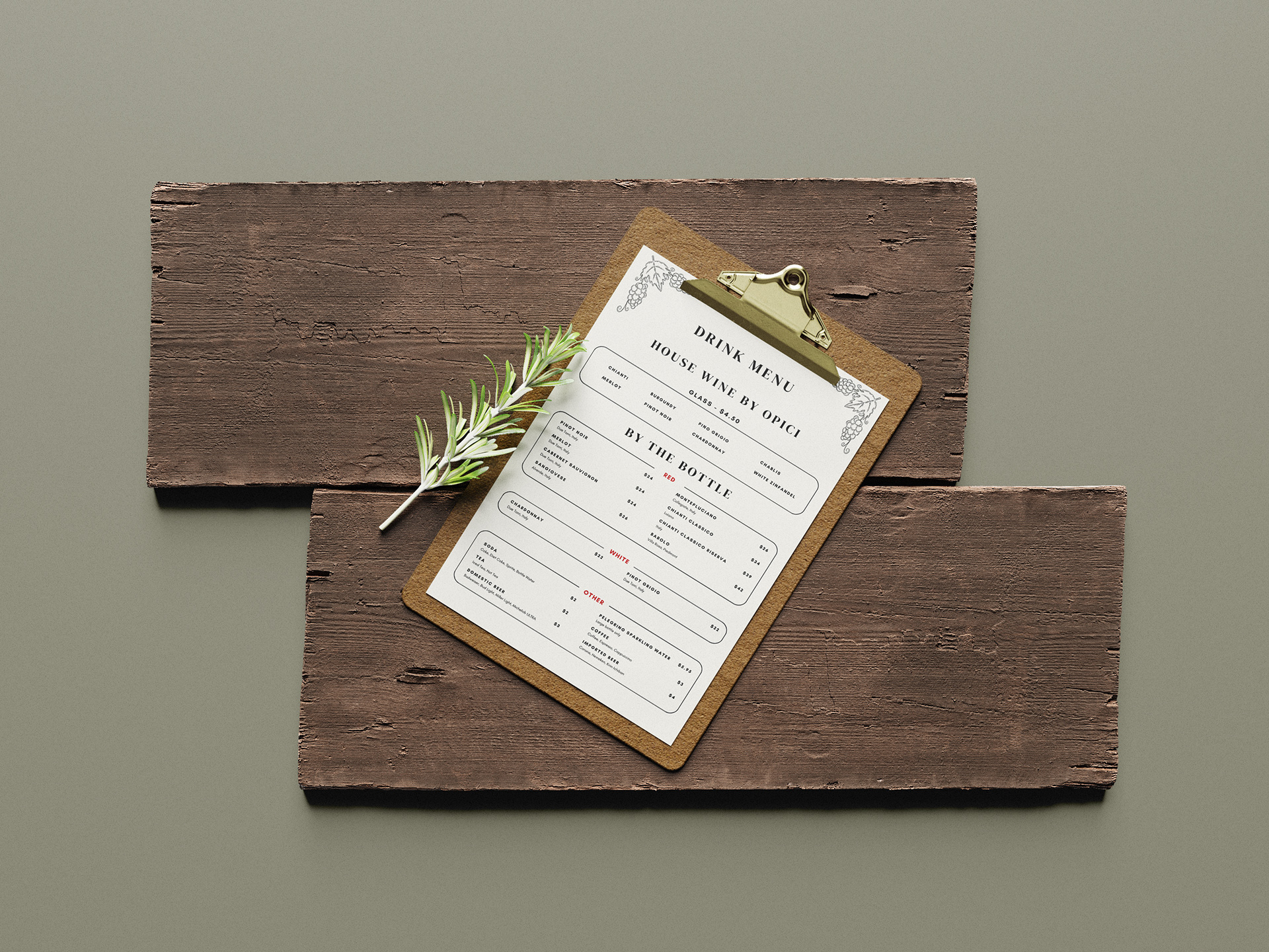 Drink Menu Mockup