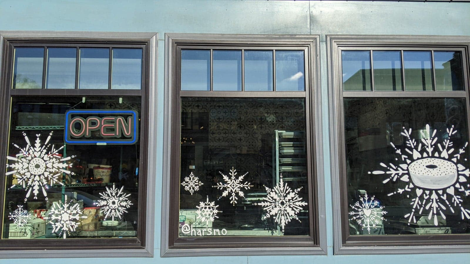 Sparkly donut snowflakes with sequins, at CRAFT, West Dundee, IL