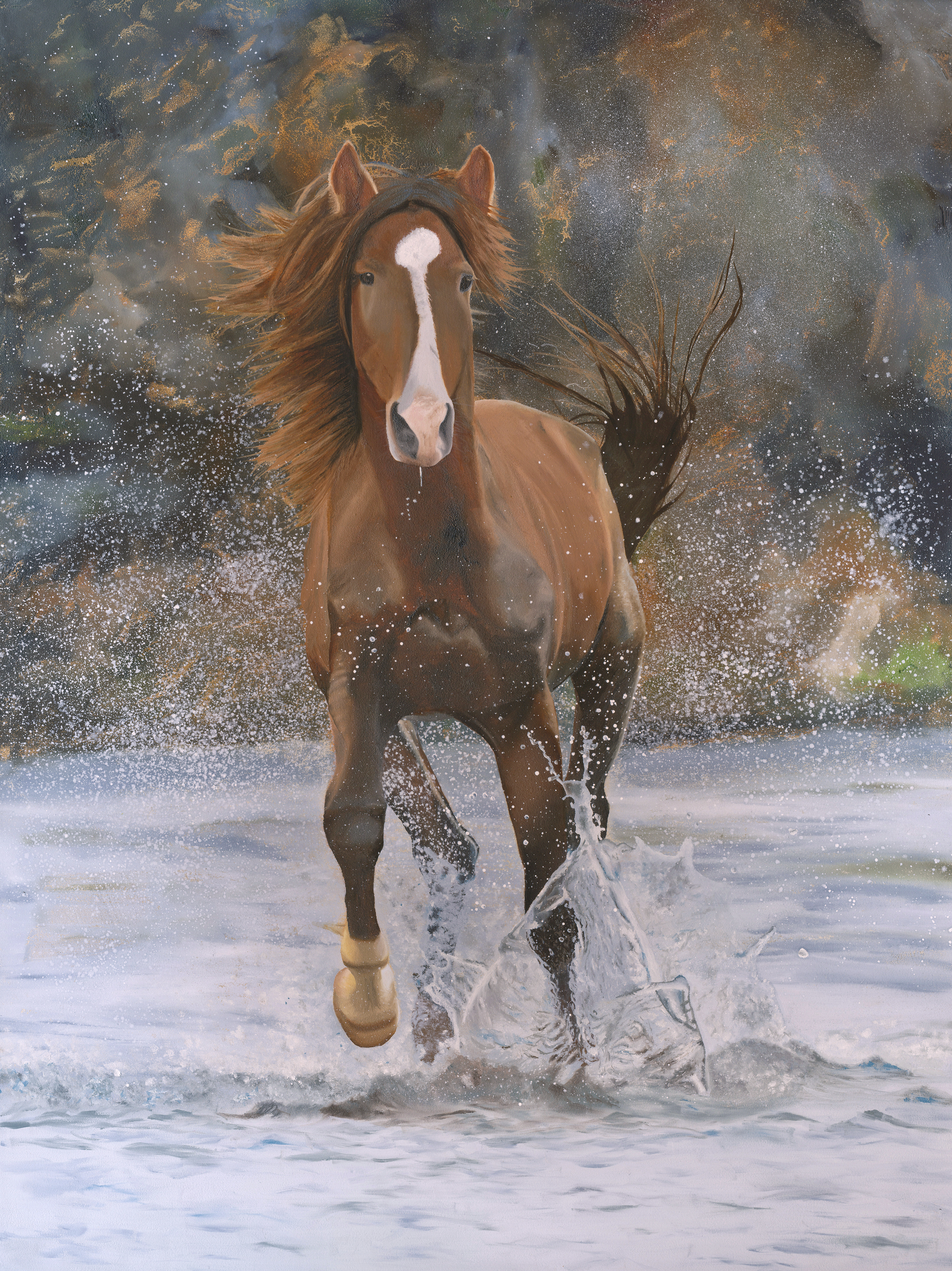 Splashing Freedom, Oil on Panel, 24x18 inches, $1,680
