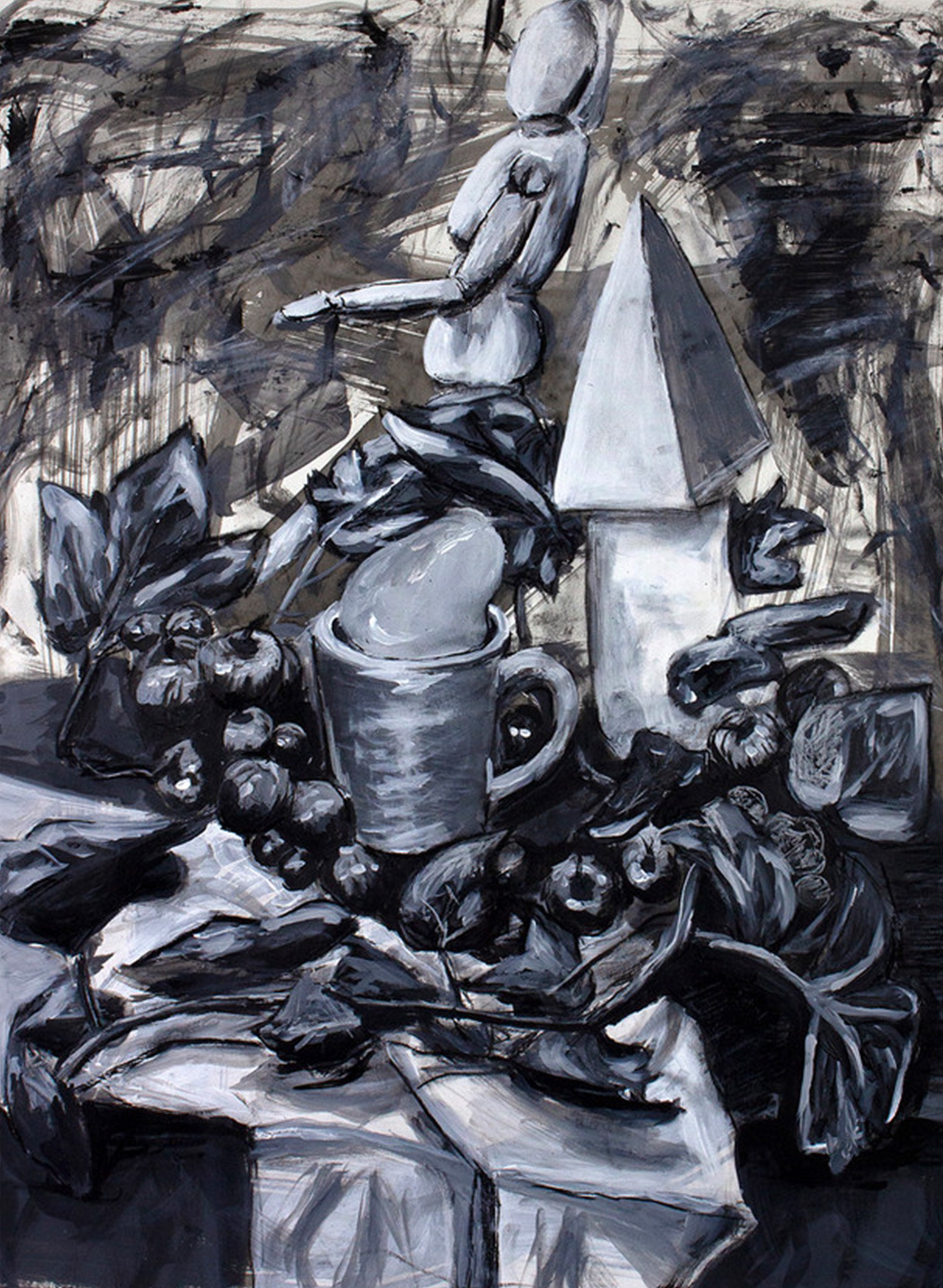 still life painting | 3 hours acrylic paint, charcoal, ink