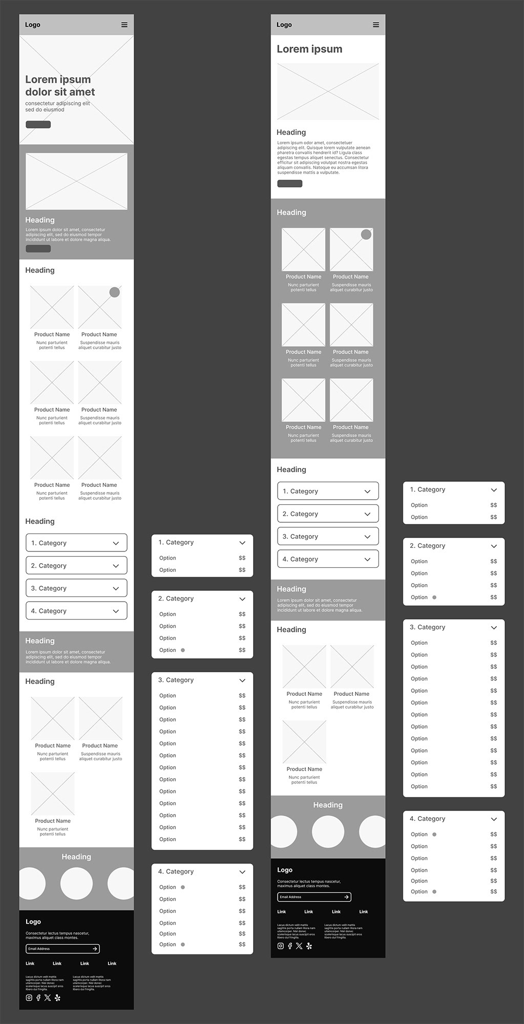 Menu & Delivery Page Wireframe - Mobile