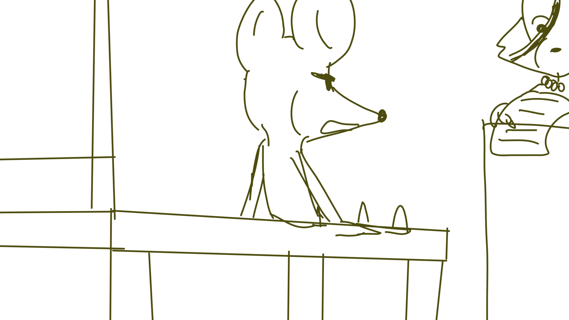 Keyframe exported from the storyboard with Macy from the side view