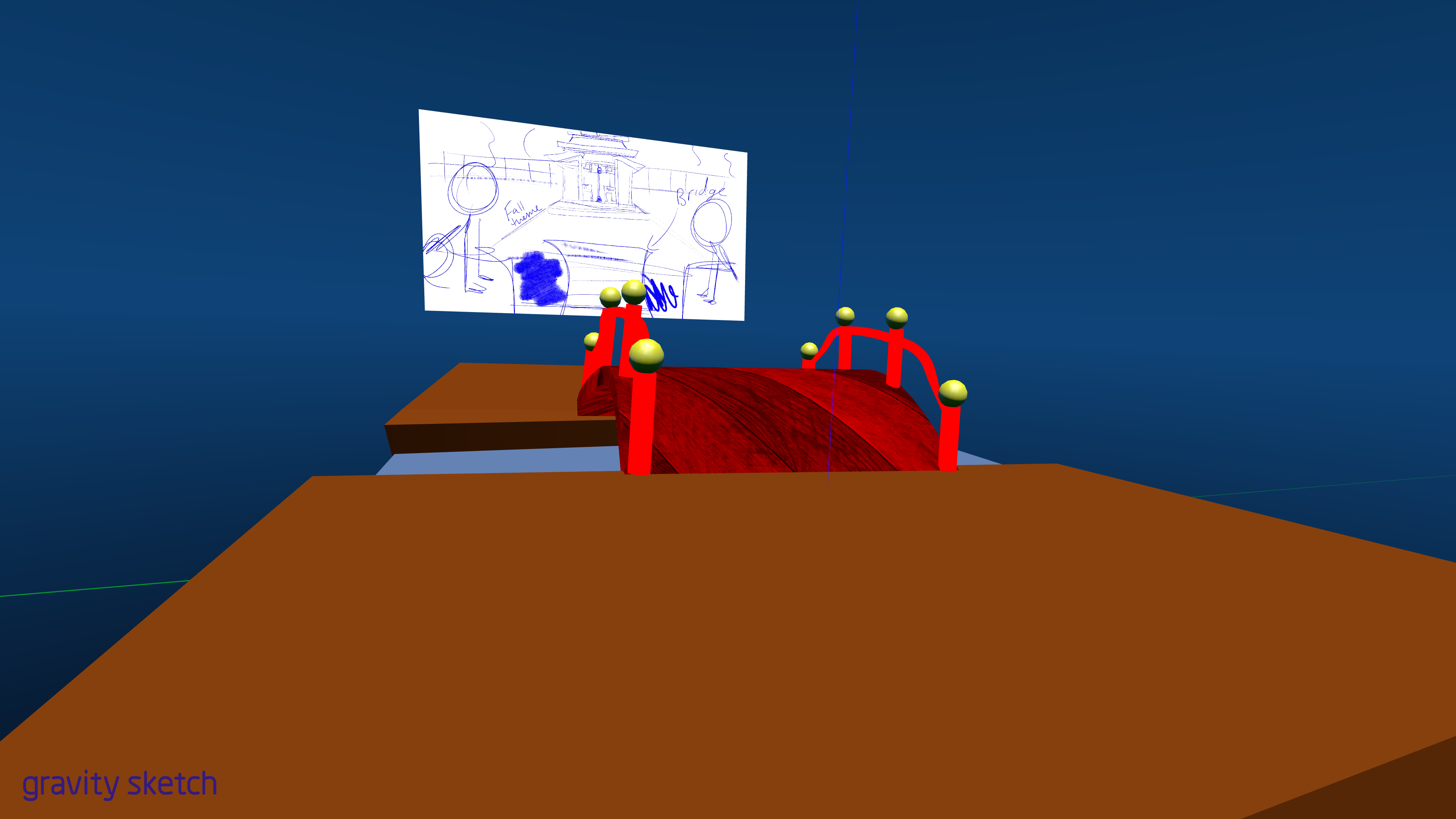 Early stages of development with the bridge and the river