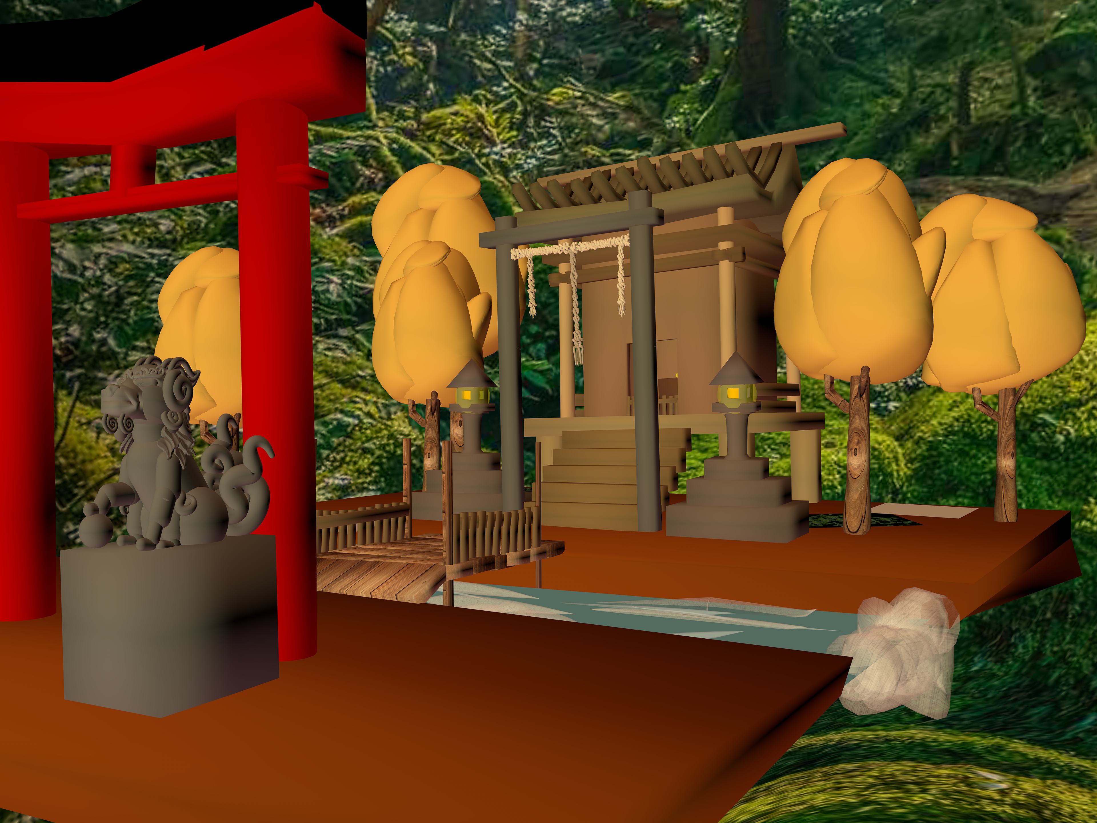Side view of the temple with the lush forest in the background