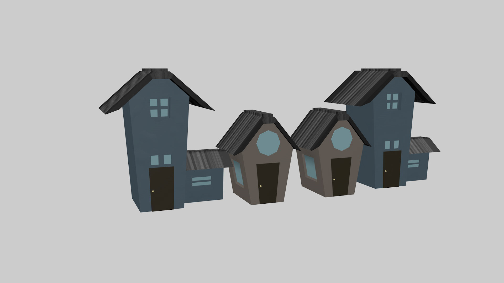 Line of houses with different colors and sizes